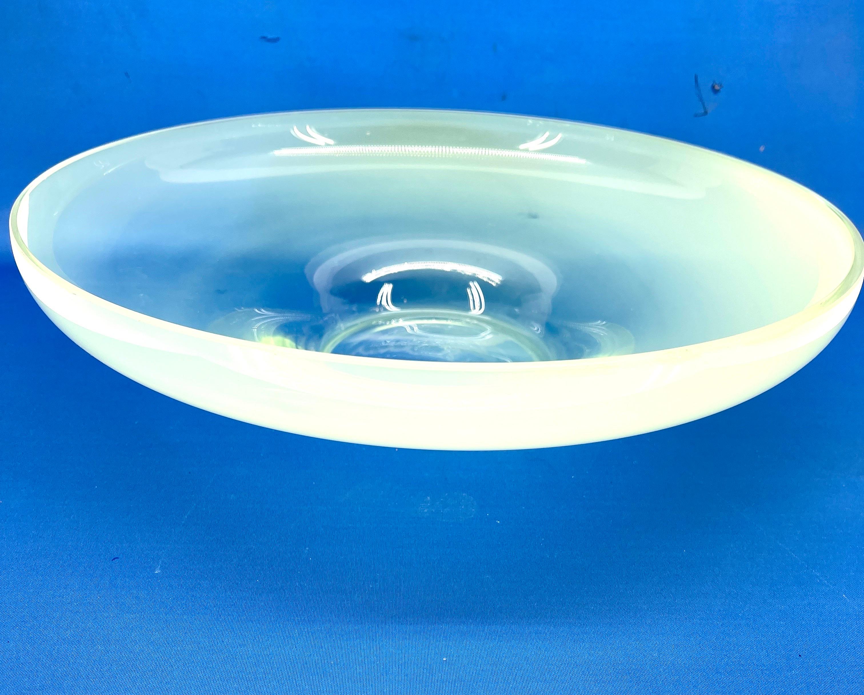Italian Vintage Murano Opaline Glass Large Centerpiece Bowl For Sale