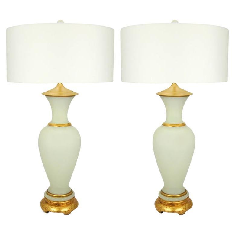 Lampade da tavolo in vetro opalino di Murano vintage oro bianco in vendita