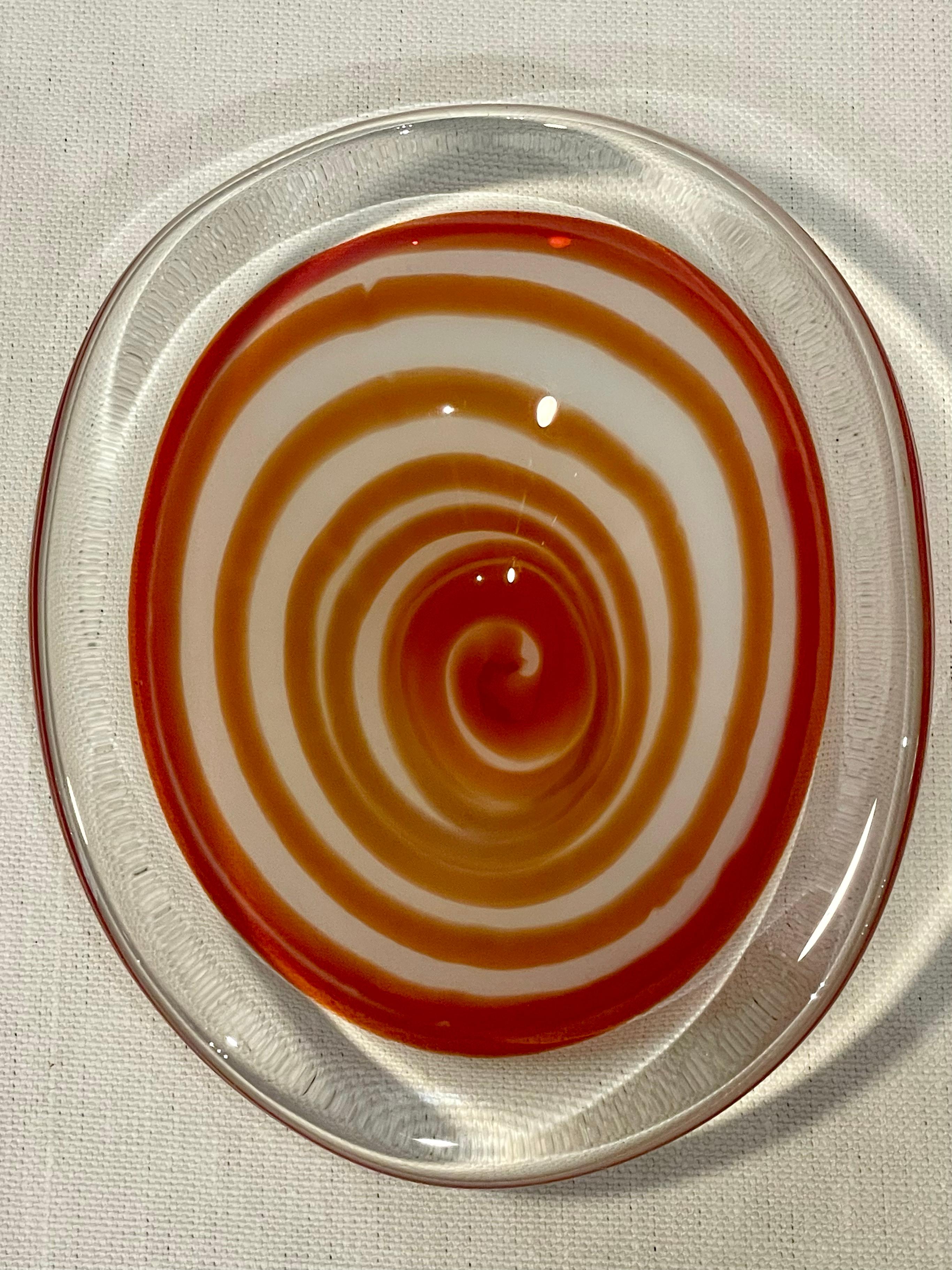Hand-Crafted Vintage Murano Orange Swirled Dish