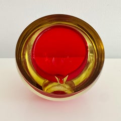 Vintage Murano Orb: Sommerso Red Encased in Luminous Yellow Ashtray