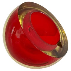 Vintage Murano Orb: Sommerso Red Encased in Luminous Yellow Ashtray