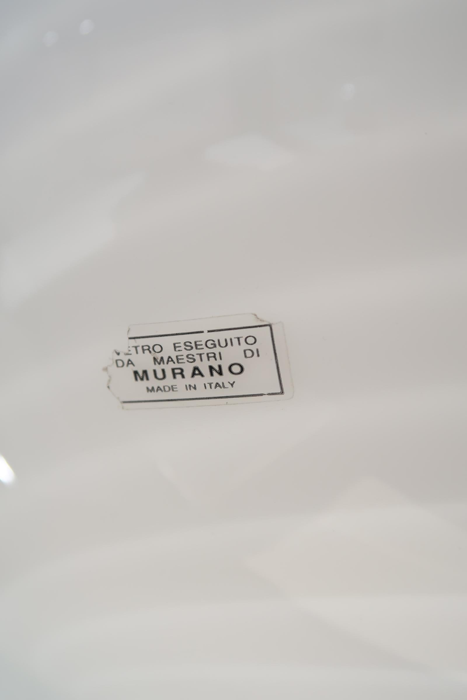 Murano Glass Vintage Murano Pendant Ceiling Lamp White Swirl Glass Original 70s Italian