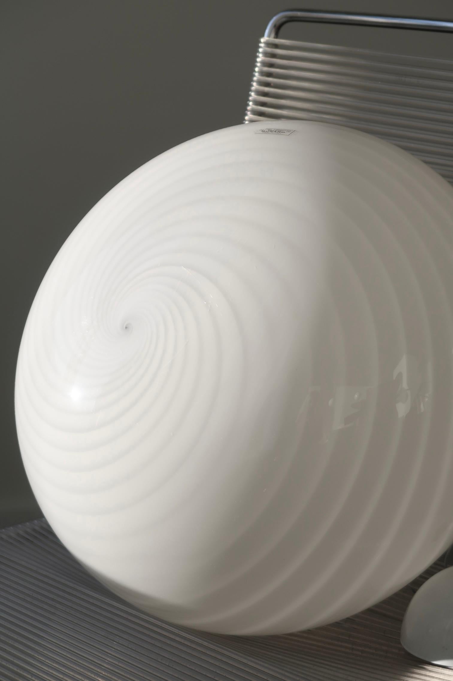 Vintage Murano Pendant Ceiling Lamp White Swirl Glass Original 70s Italian 2