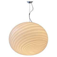 Vintage Murano Pendant Ceiling Lamp White Swirl Glass Original 70s Italian