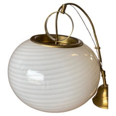 Vintage Murano Pendant Ceiling Lamp white Swirl Glass Original, Italy 1970s