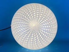 Vintage Murano pendant chandelier lamp white swirl mouth blown glass Italy 1970s
