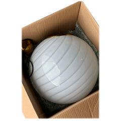 Vintage Murano pendant chandelier white swirl glass brass, 1970s