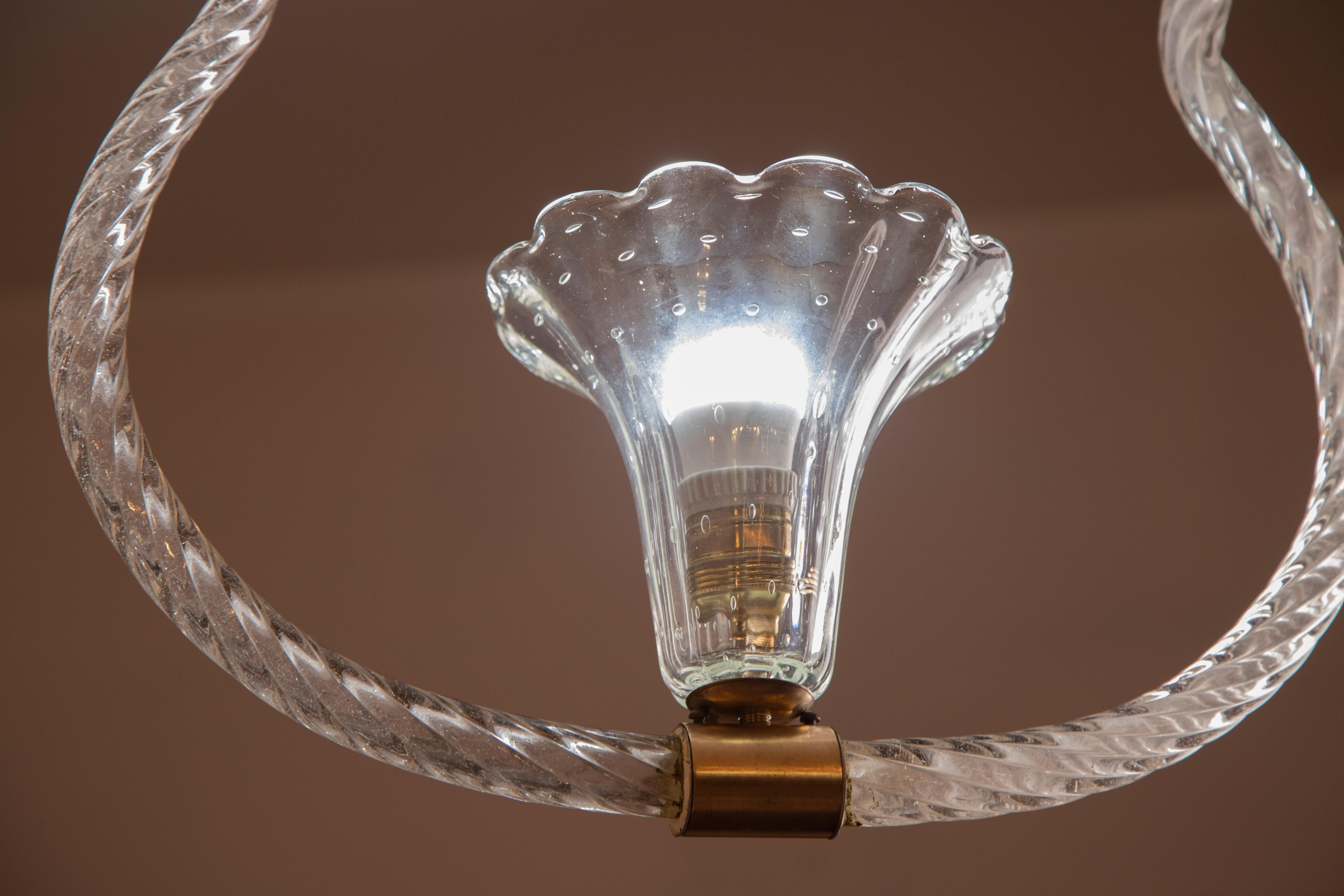 Lampe à suspension vintage en verre de Murano, « Bullicante Glass », 1950 en vente 1