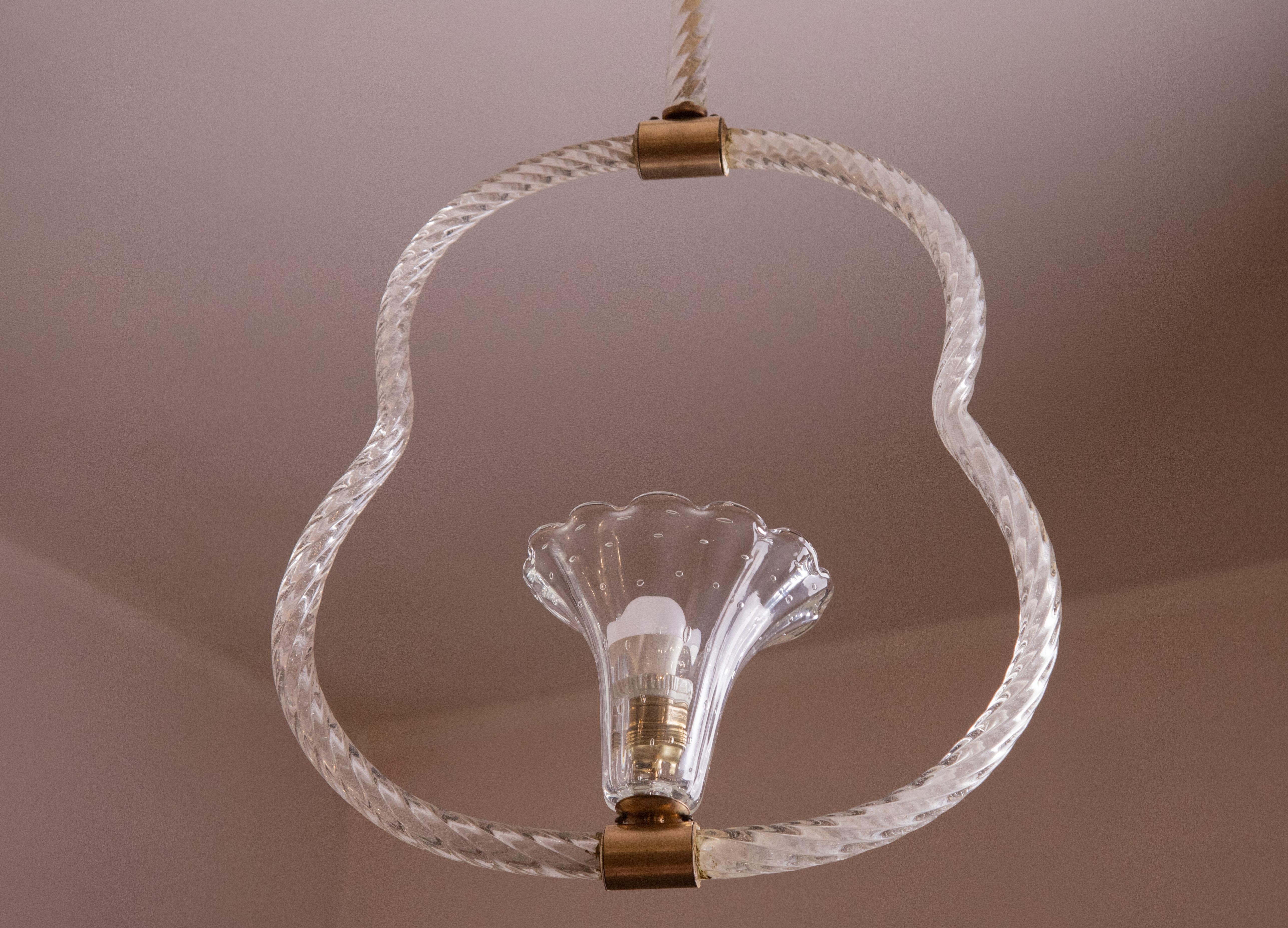 Lampe à suspension vintage en verre de Murano, « Bullicante Glass », 1950 en vente 4