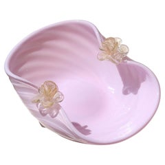 Vintage Murano Pink Bowl with Gold Flowers