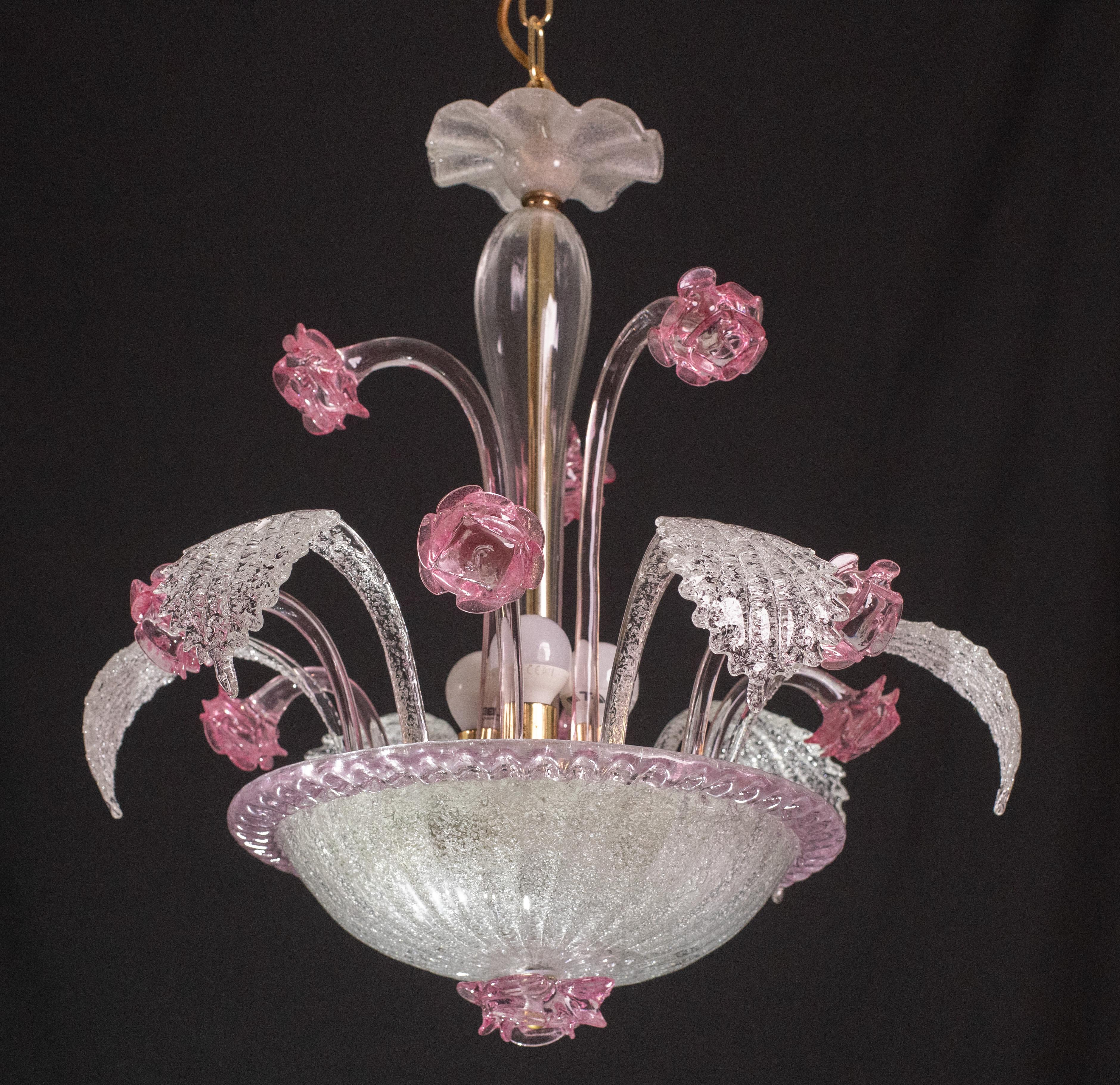 Vintage Murano Pink Flowers, 1970s In Good Condition For Sale In Roma, IT
