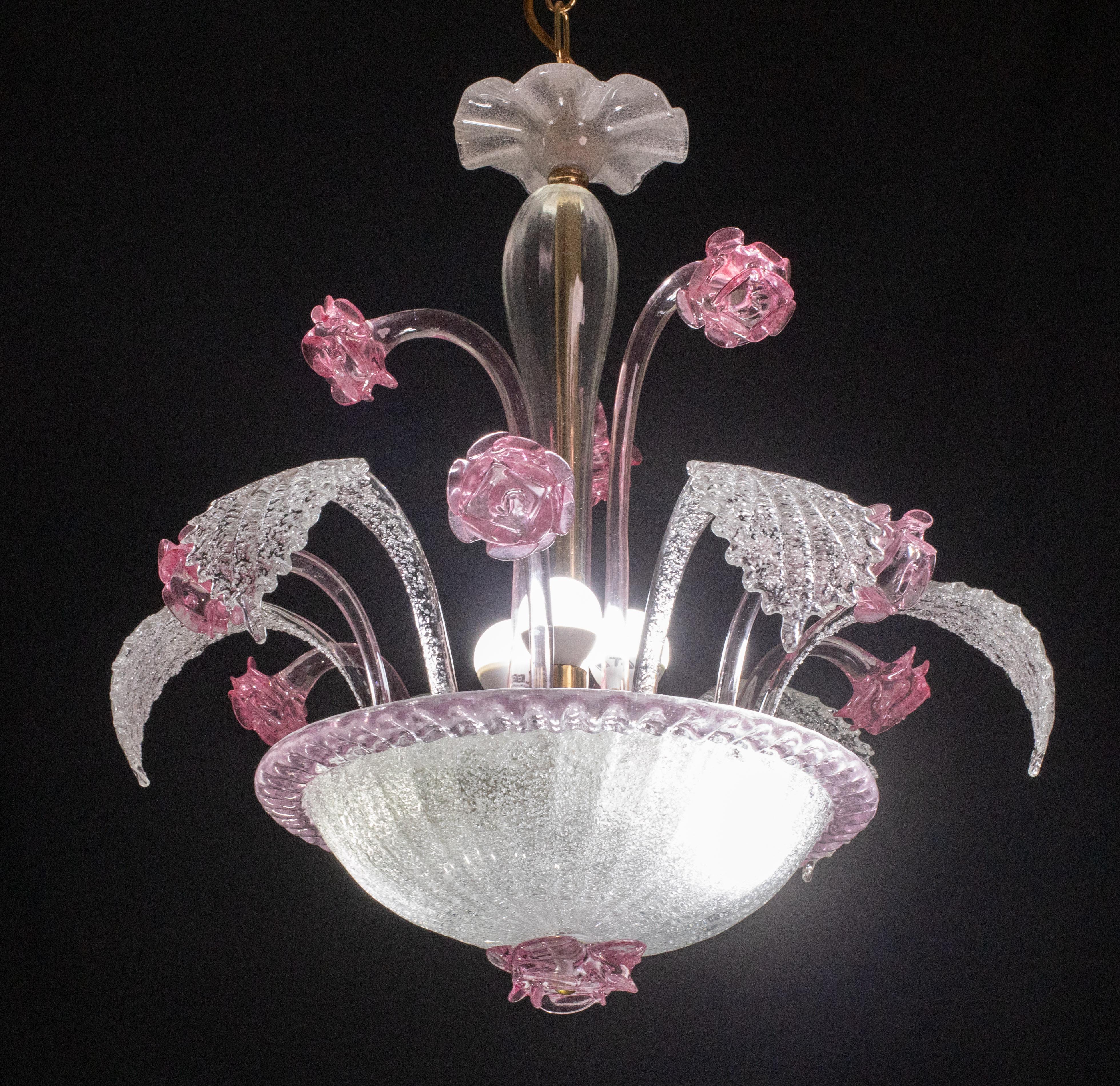 Vintage Murano Pink Flowers, 1970s For Sale 1