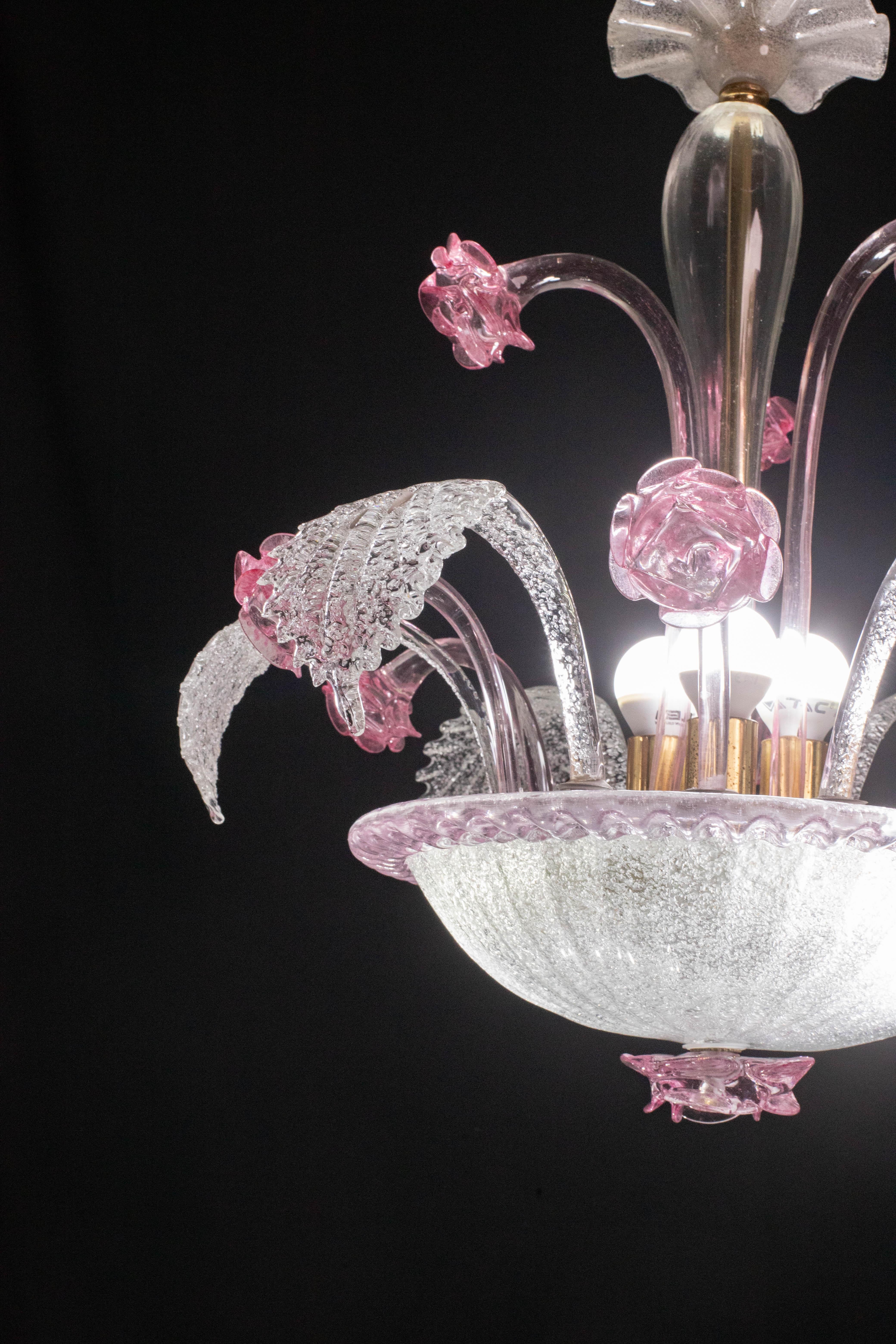 Vintage Murano Pink Flowers, 1970s For Sale 2