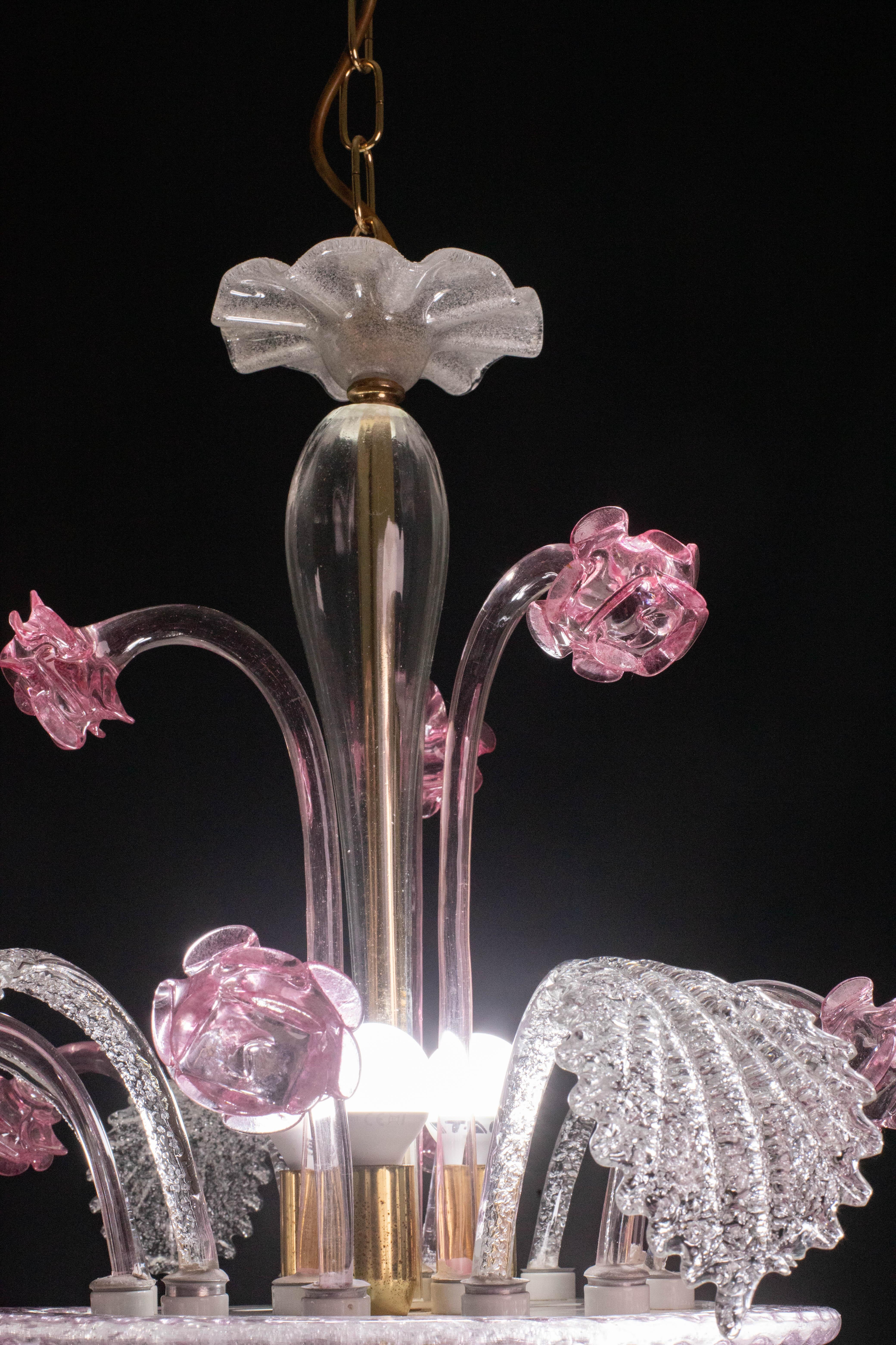 Vintage Murano Pink Flowers, 1970s For Sale 4