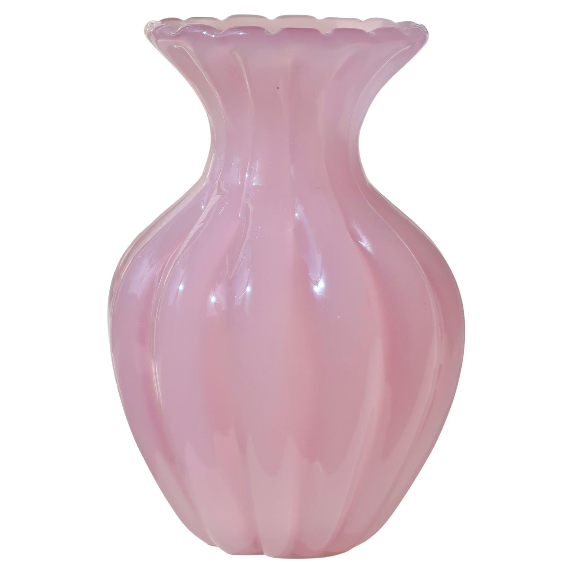 Vintage Murano Pink Ribbed Alabastro Opal Vase Mouth Blown Italian 60s  Original For Sale at 1stDibs