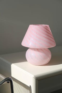 Vintage Murano Pink Swirl Baby Mushroom Table Lamp, mouth blown in Italy
