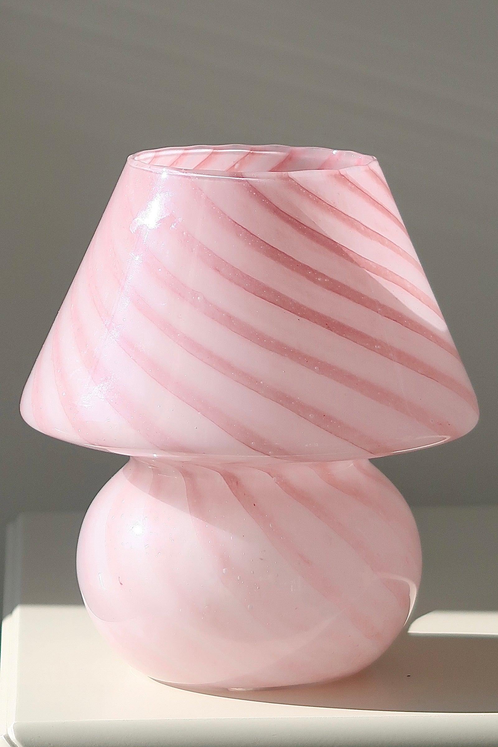 Late 20th Century Vintage Murano Pink Swirl Baby Mushroom Table Lamp, mouth blown in Italy For Sale