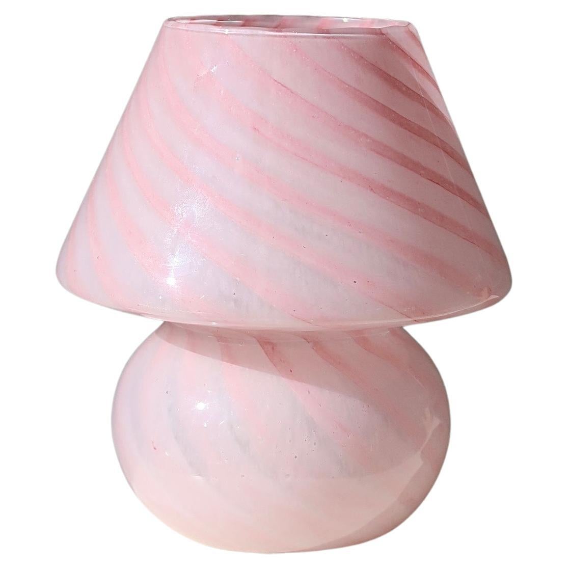 Vintage Murano Pink Swirl Baby Mushroom Table Lamp, mouth blown in Italy For Sale