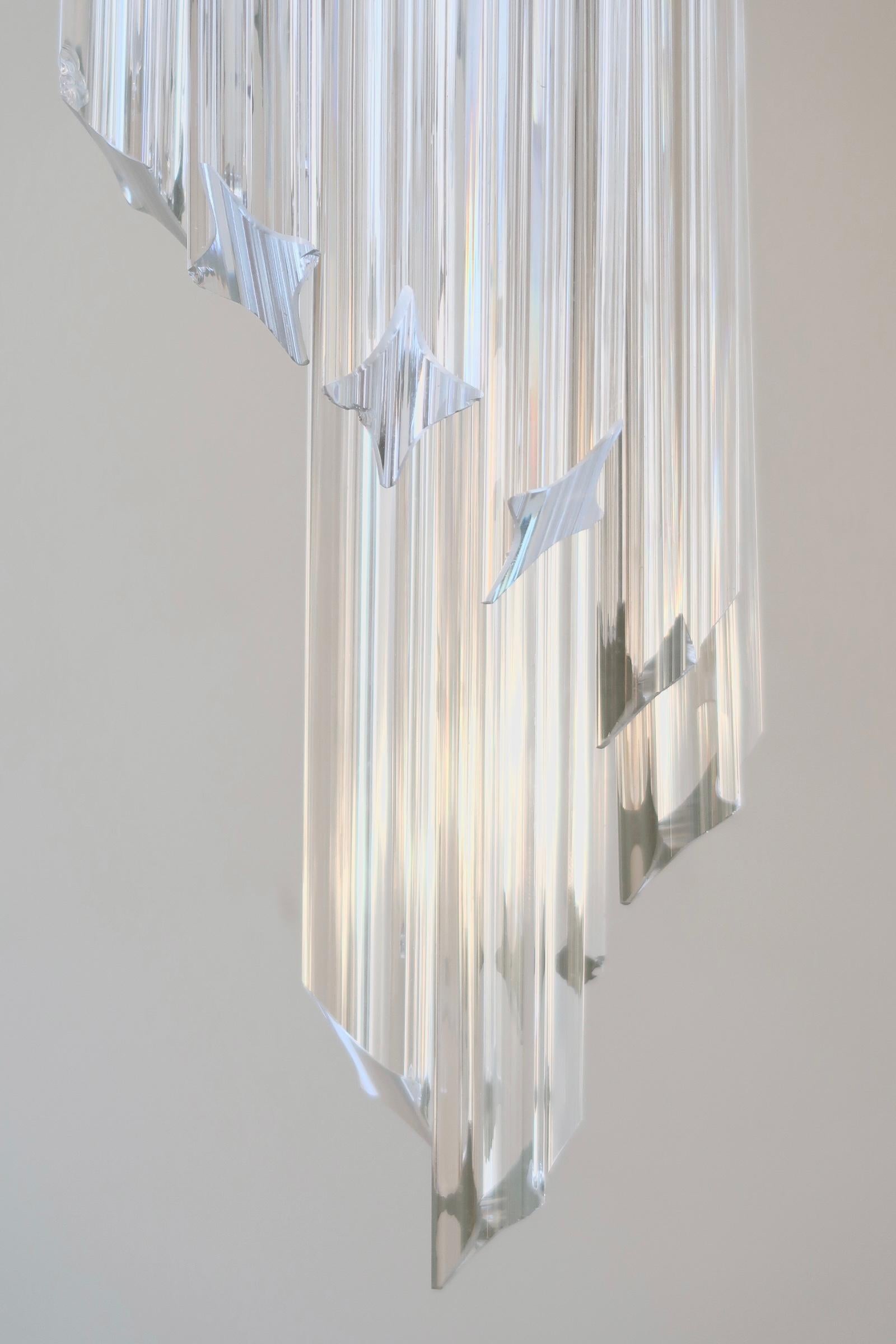 Mid-Century Modern Vintage Murano Quadriedri 54 Prisms Crystal Spiral Chandelier Pendant Lamp