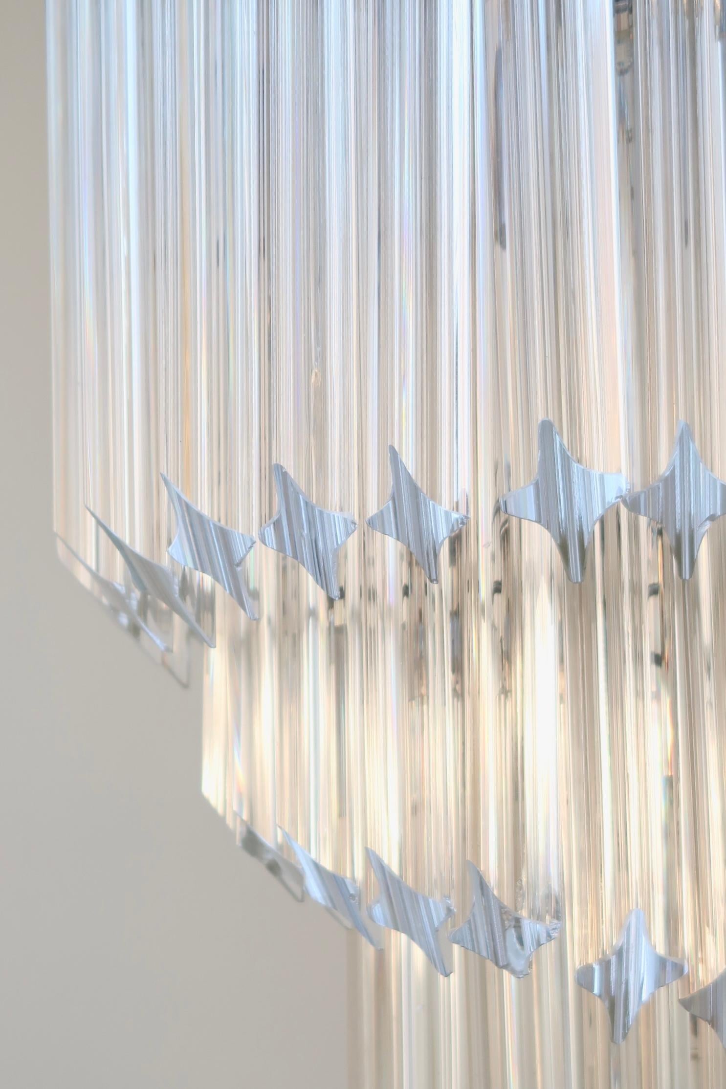 Vintage Murano Quadriedri 54 Prisms Crystal Spiral Chandelier Pendant Lamp In Good Condition In Copenhagen, DK