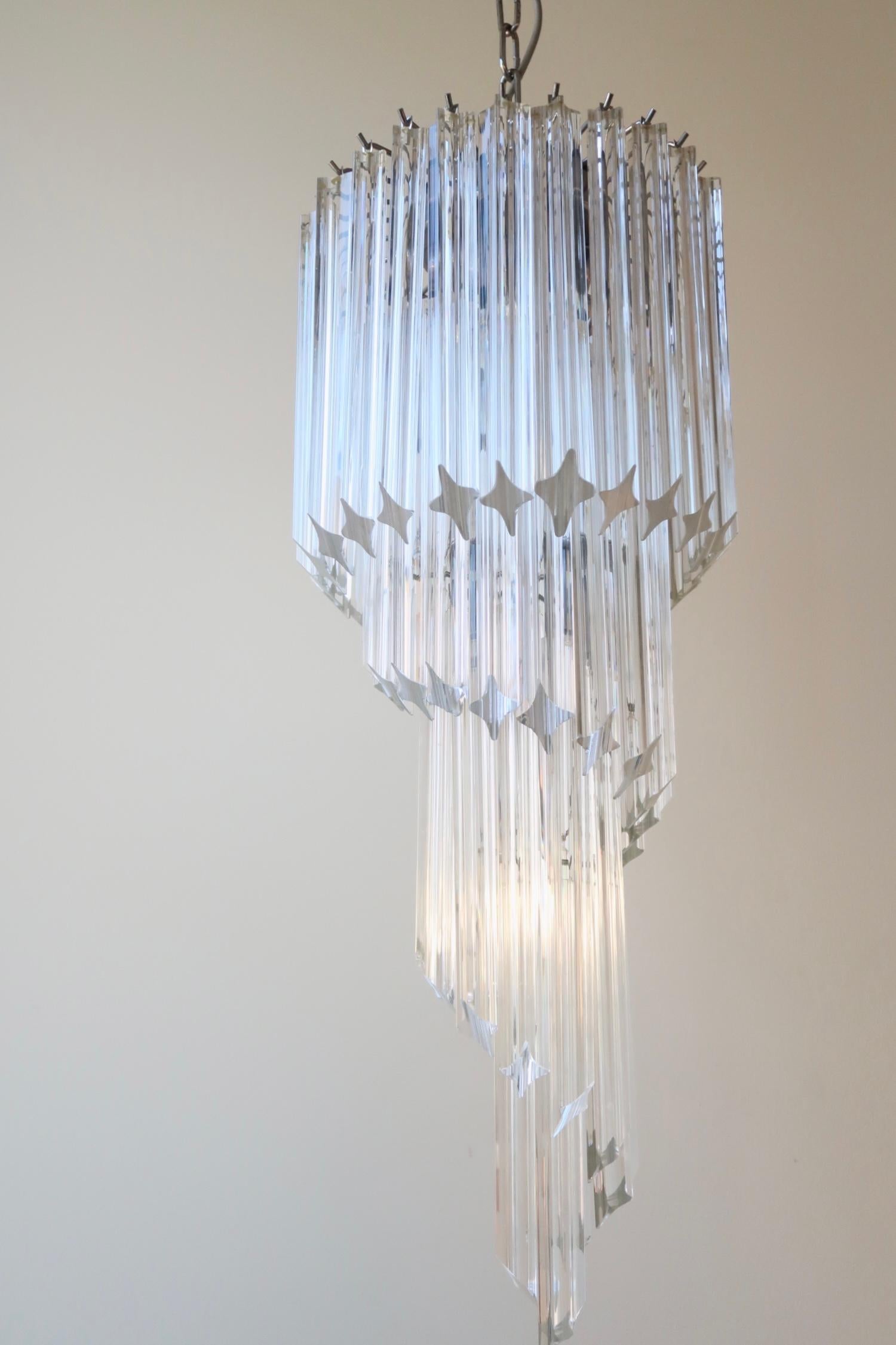Murano Glass Vintage Murano Quadriedri 54 Prisms Crystal Spiral Chandelier Pendant Lamp