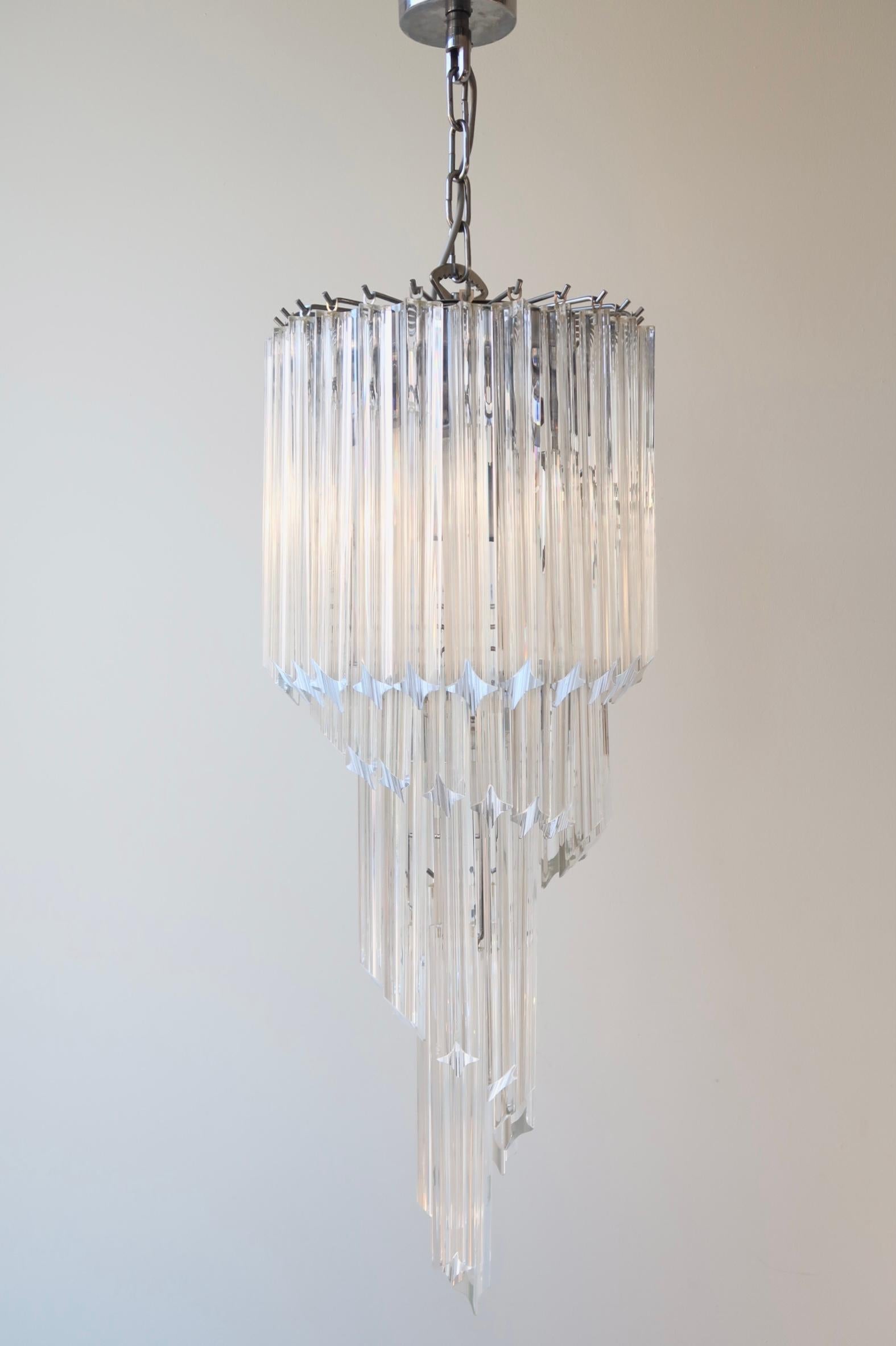 Vintage Murano Quadriedri 54 Prisms Crystal Spiral Chandelier Pendant Lamp 1