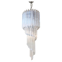 Vintage Murano Quadriedri 54 Prisms Crystal Spiral Chandelier Pendant Lamp