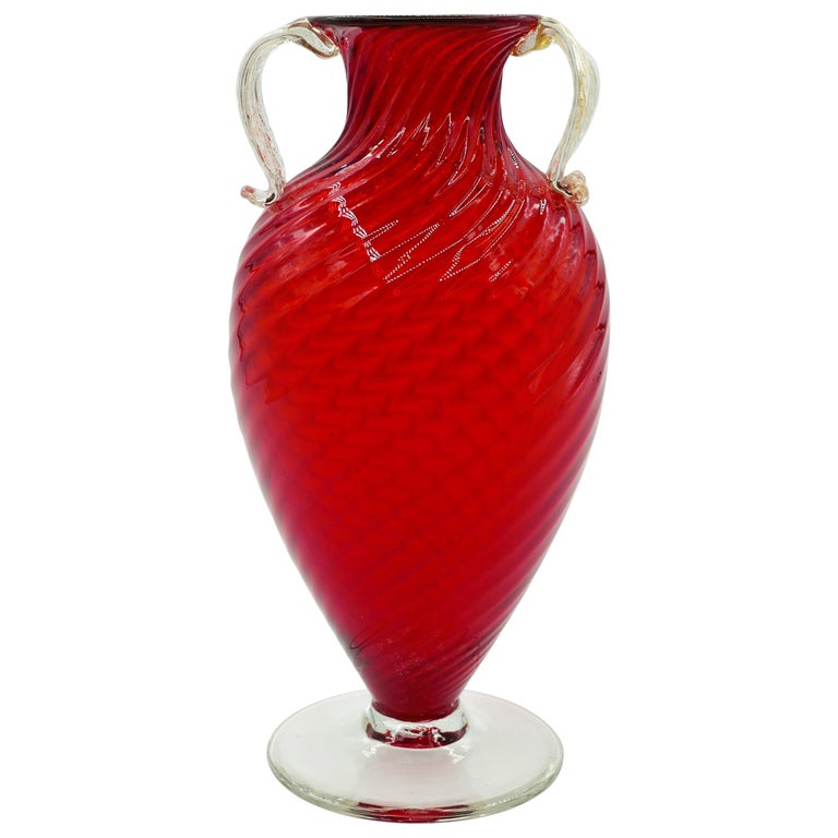 Vintage Murano Red Glass Vase Second Half Of The 20th Century For Sale At 1stdibs