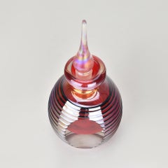Vintage Murano Rot & Opalescent Glas Parfümflasche mit Stopfen
