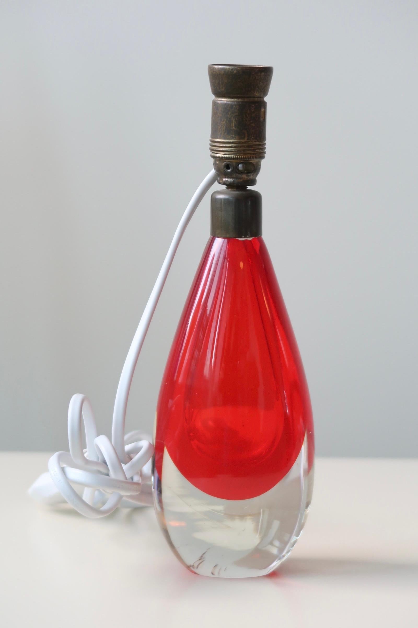 Vintage Murano Red Sommerso Segusp Lamp Base 70s Italian Mouth Blown Glass In Good Condition In Copenhagen, DK