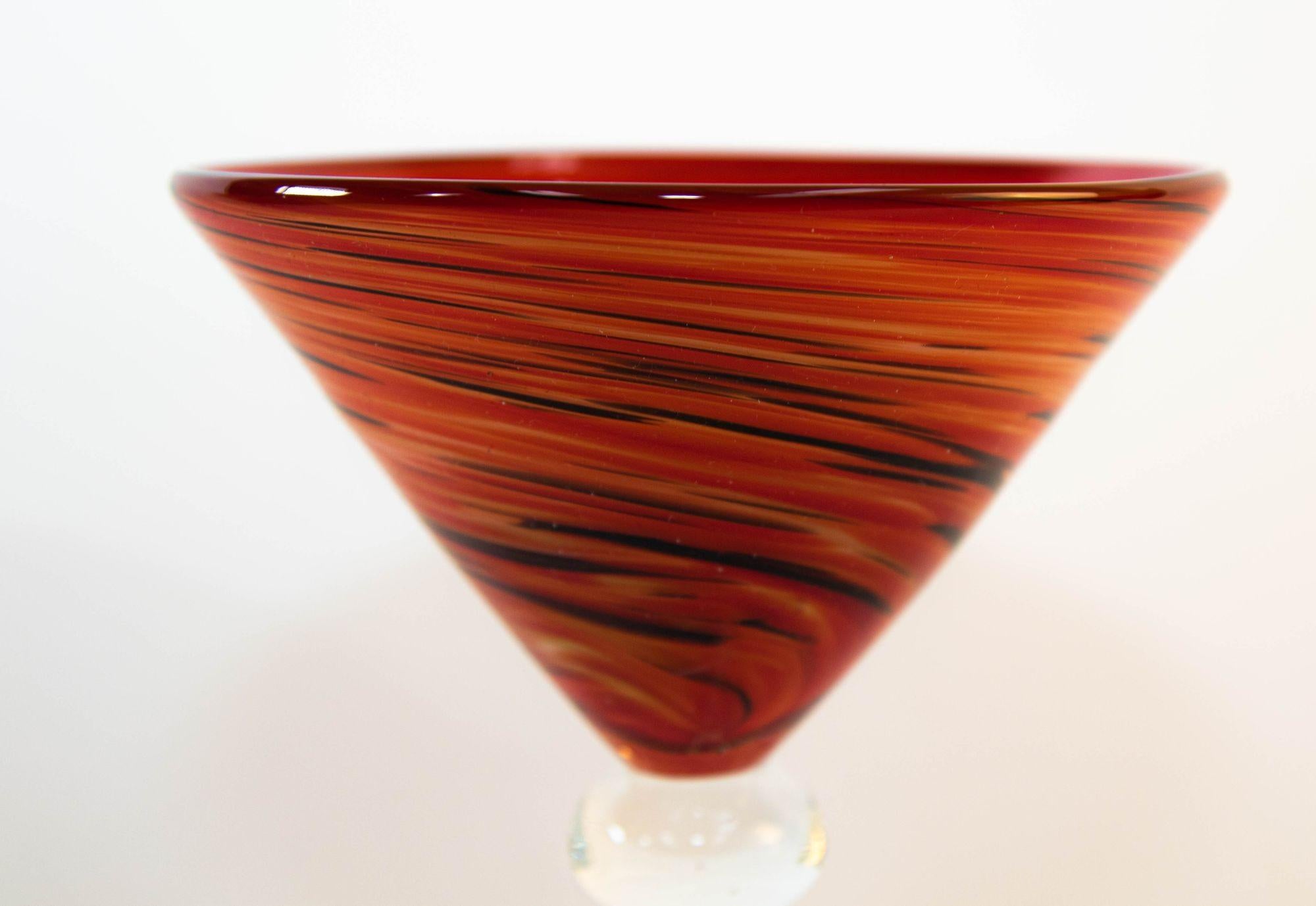 20th Century Vintage Murano Red Swirl Martini Glasses Set of 4 Colorful Barware