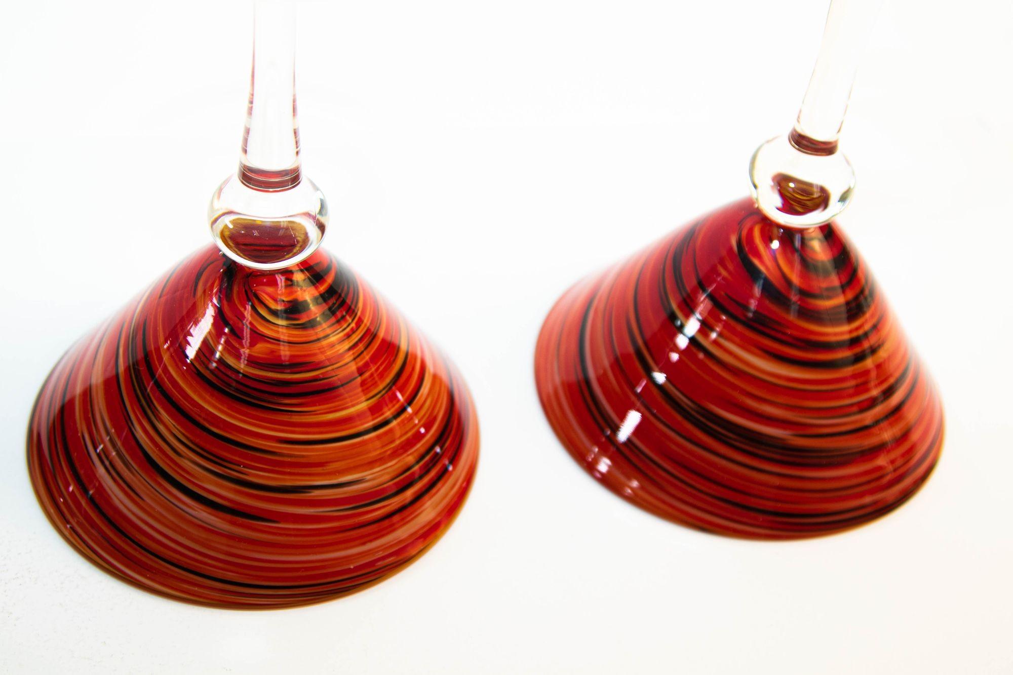 Vintage Murano Red Swirl Martini Glasses Set of 4 Colorful Barware 2
