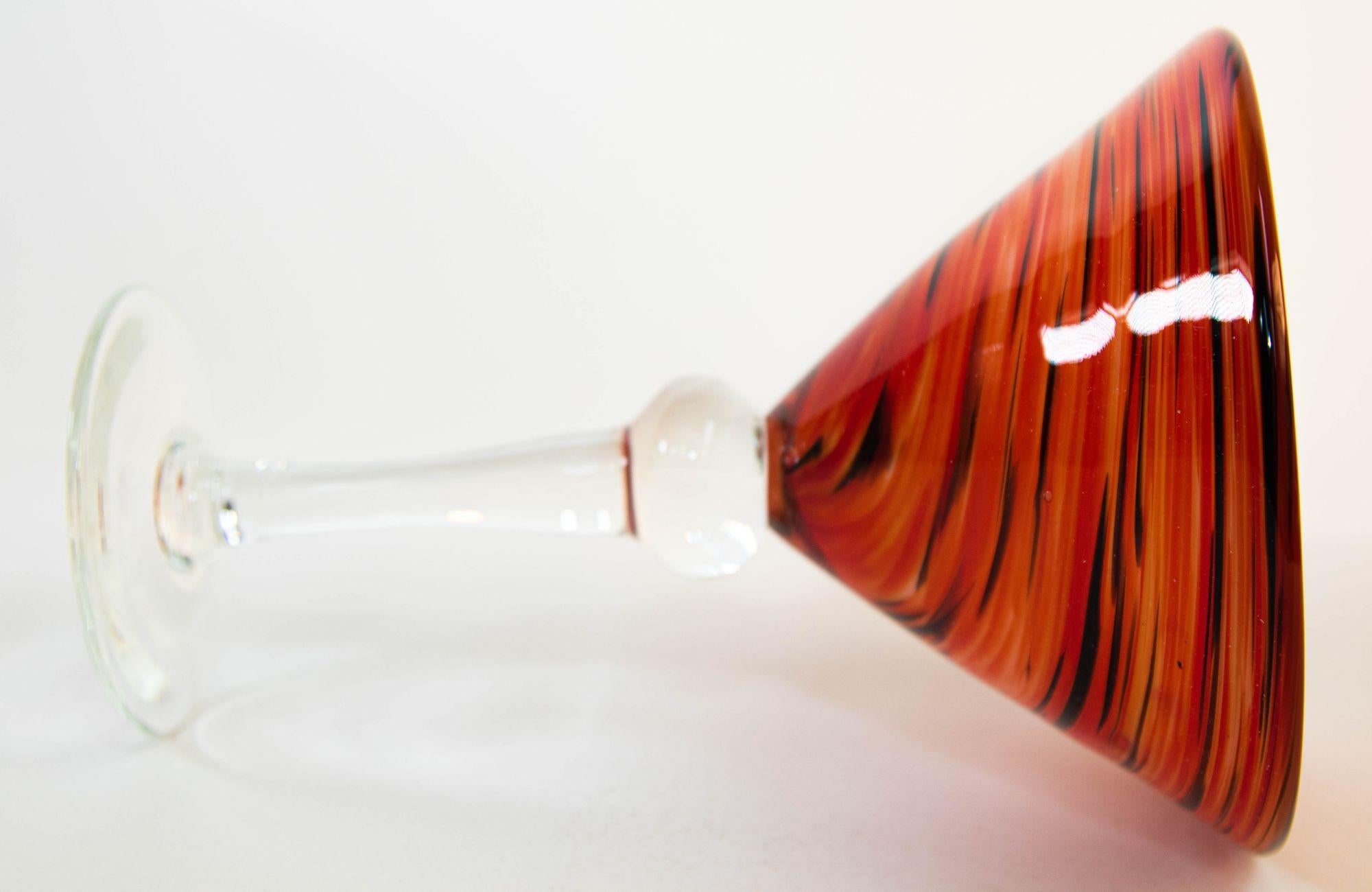 Vintage Murano Red Swirl Martini Glasses Set of 4 Colorful Barware 3