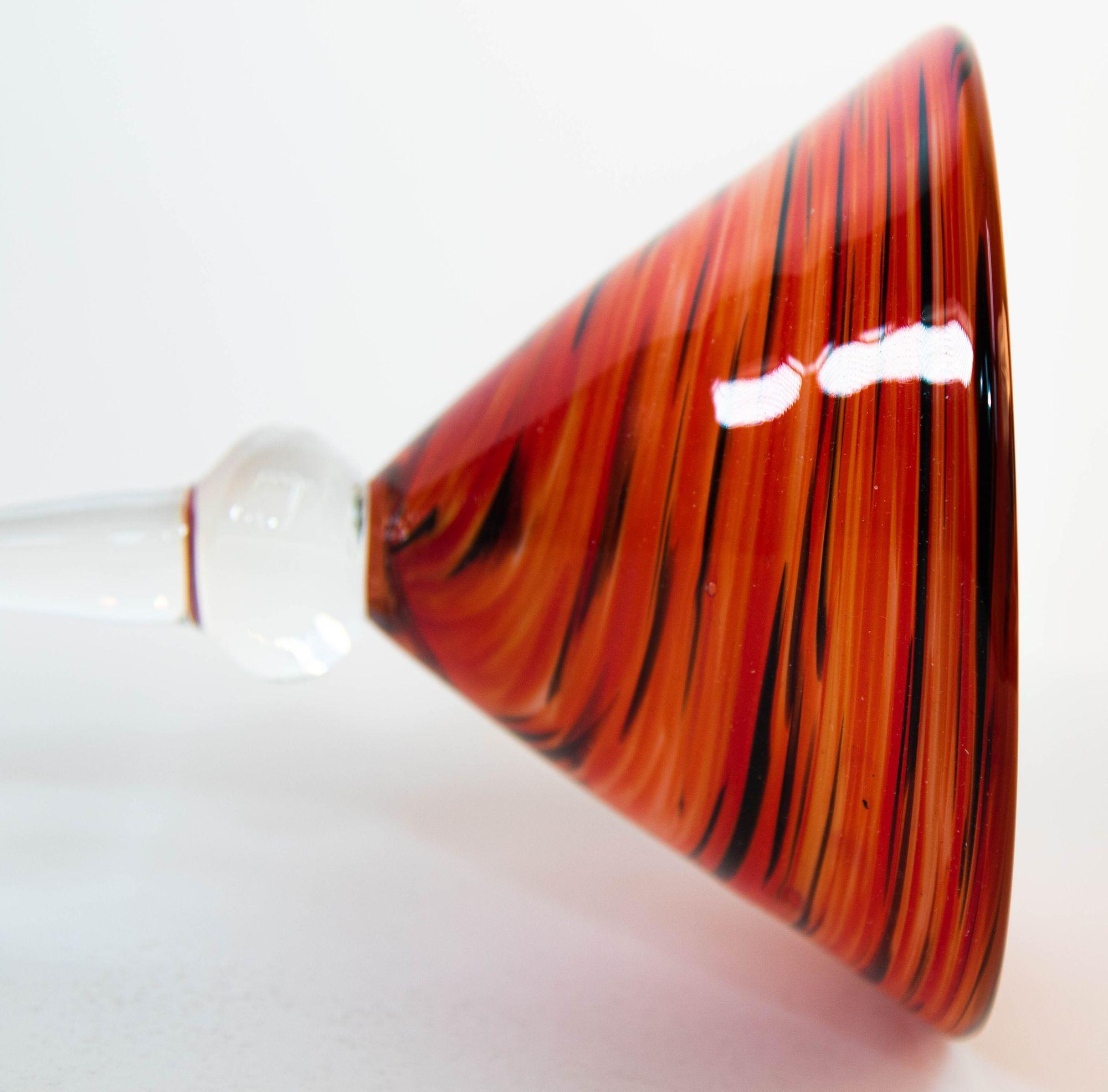 Vintage Murano Red Swirl Martini Glasses Set of 4 Colorful Barware 4