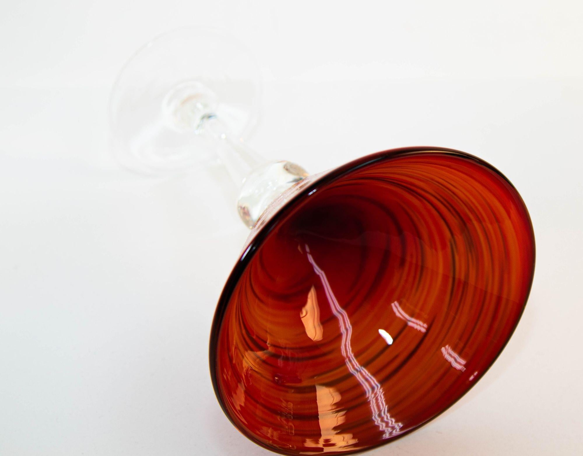 Vintage Murano Red Swirl Martini Glasses Set of 4 Colorful Barware 5