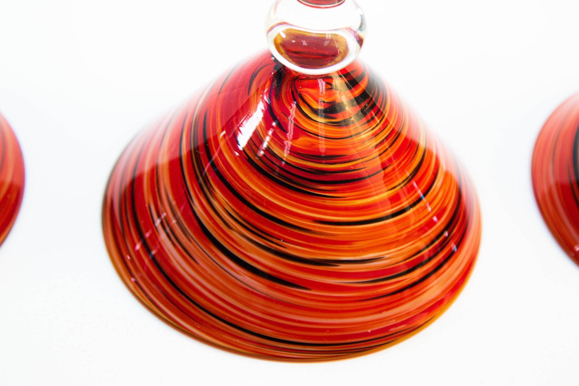 Vintage Murano Red Swirl Martini Glasses Set of 4 Colorful Barware 6