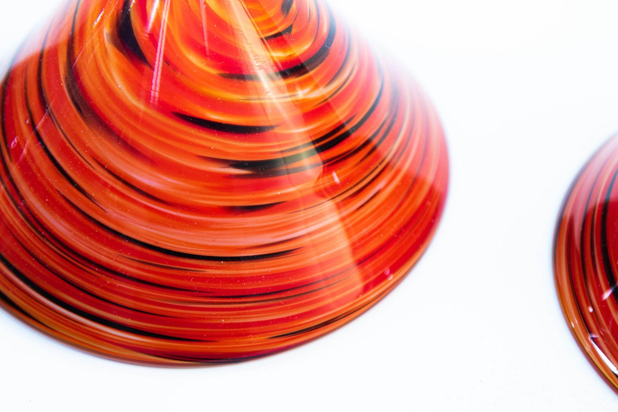 Vintage Murano Red Swirl Martini Glasses Set of 4 Colorful Barware 7
