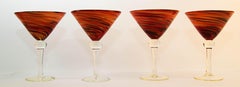 Vintage Murano Red Swirl Martini Glasses Set of 4 Colorful Barware