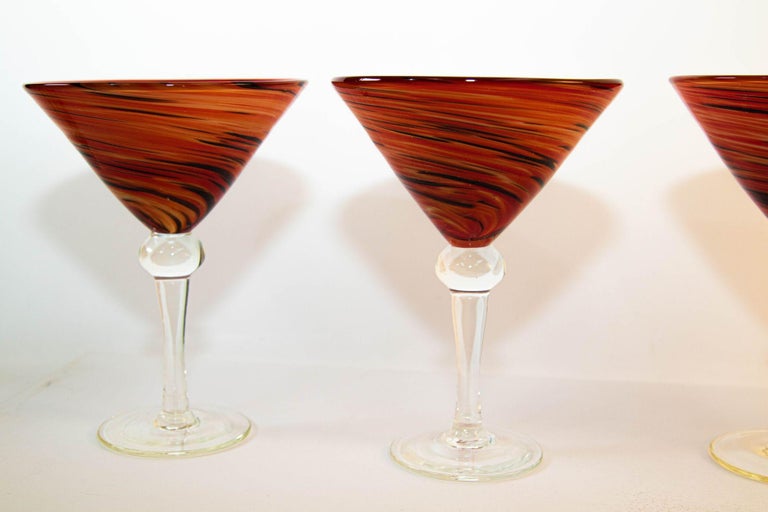 Red swirl glass martini glasses Set of 2