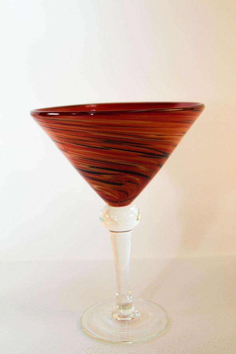 4 - Ruby Red Martini Margarita Blown Glass Set Stemmed 7.75 x 5 1980's