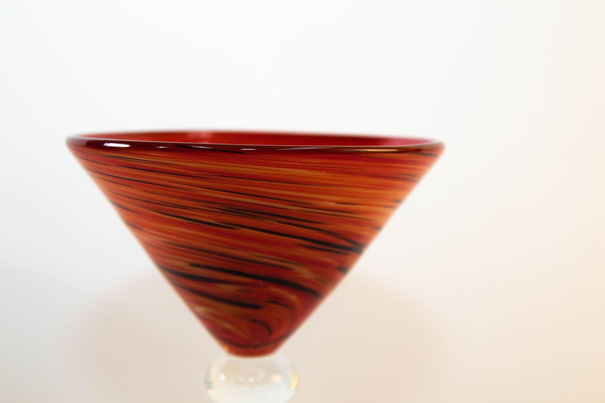 Italian Vintage Murano Red Swirl Martini Glasses Set of 4 Colorful Barware