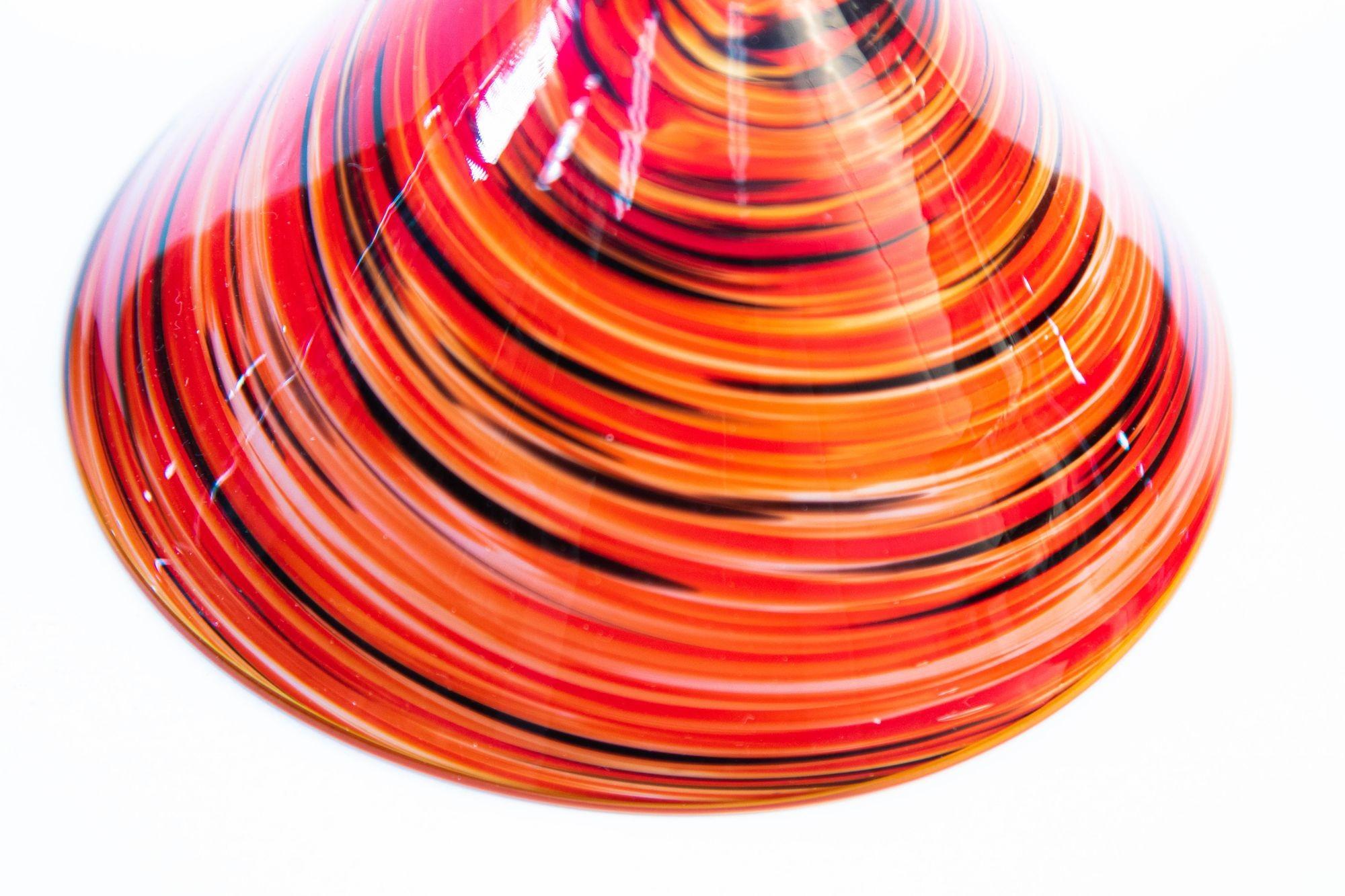 Hand-Crafted Vintage Murano Red Swirl Martini Glasses Set of 4 Colorful Barware