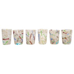 S.S. White, Green, Turquoise, Purple, Blue, bicchieri d'epoca di Murano S/ 6 Barware