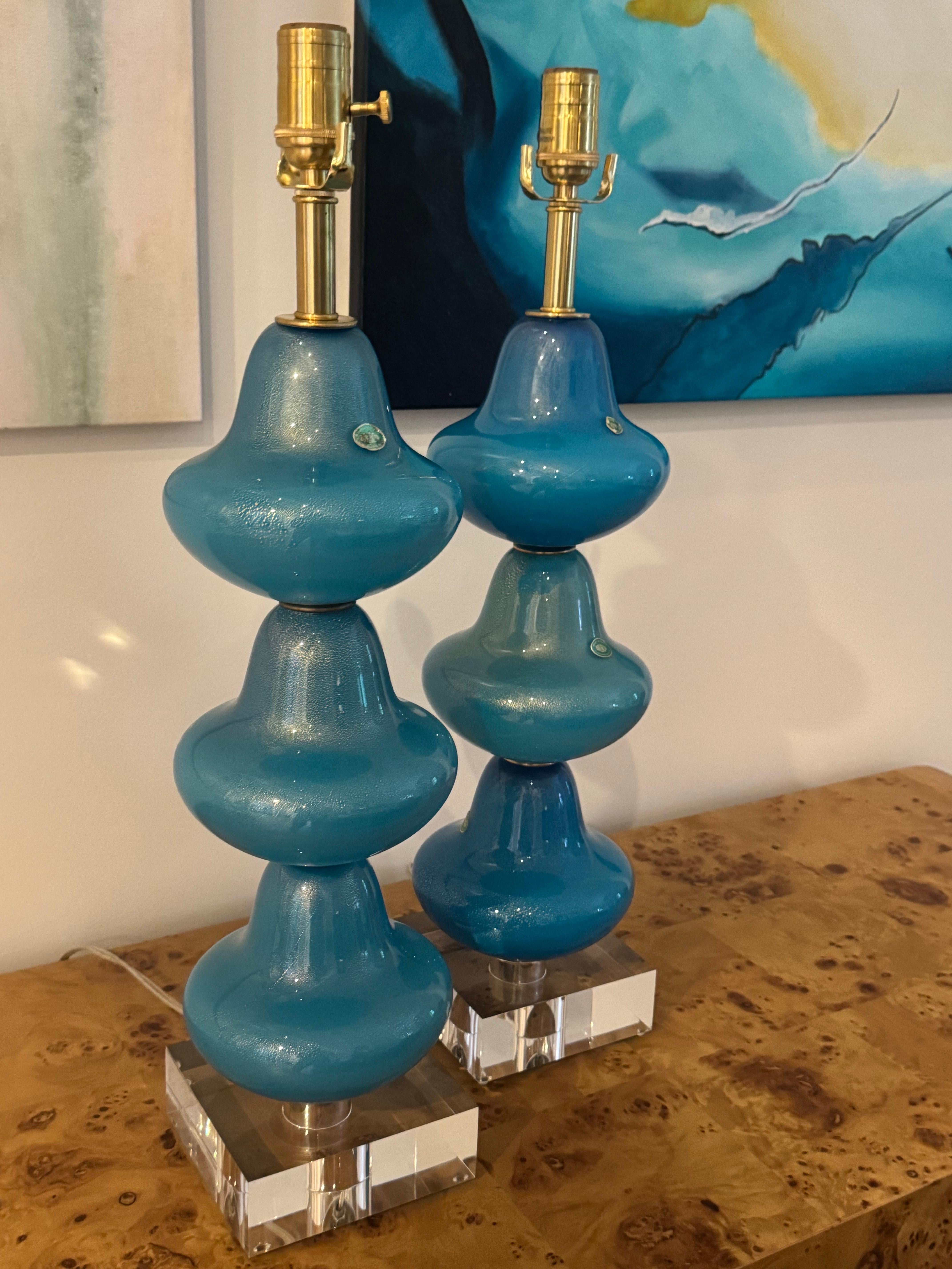 Lámparas vintage de Murano RICH TEAL y GOLD - un par en venta 3