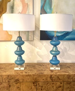 Vintage Murano RICH TEAL und GOLD Lampen - ein Paar