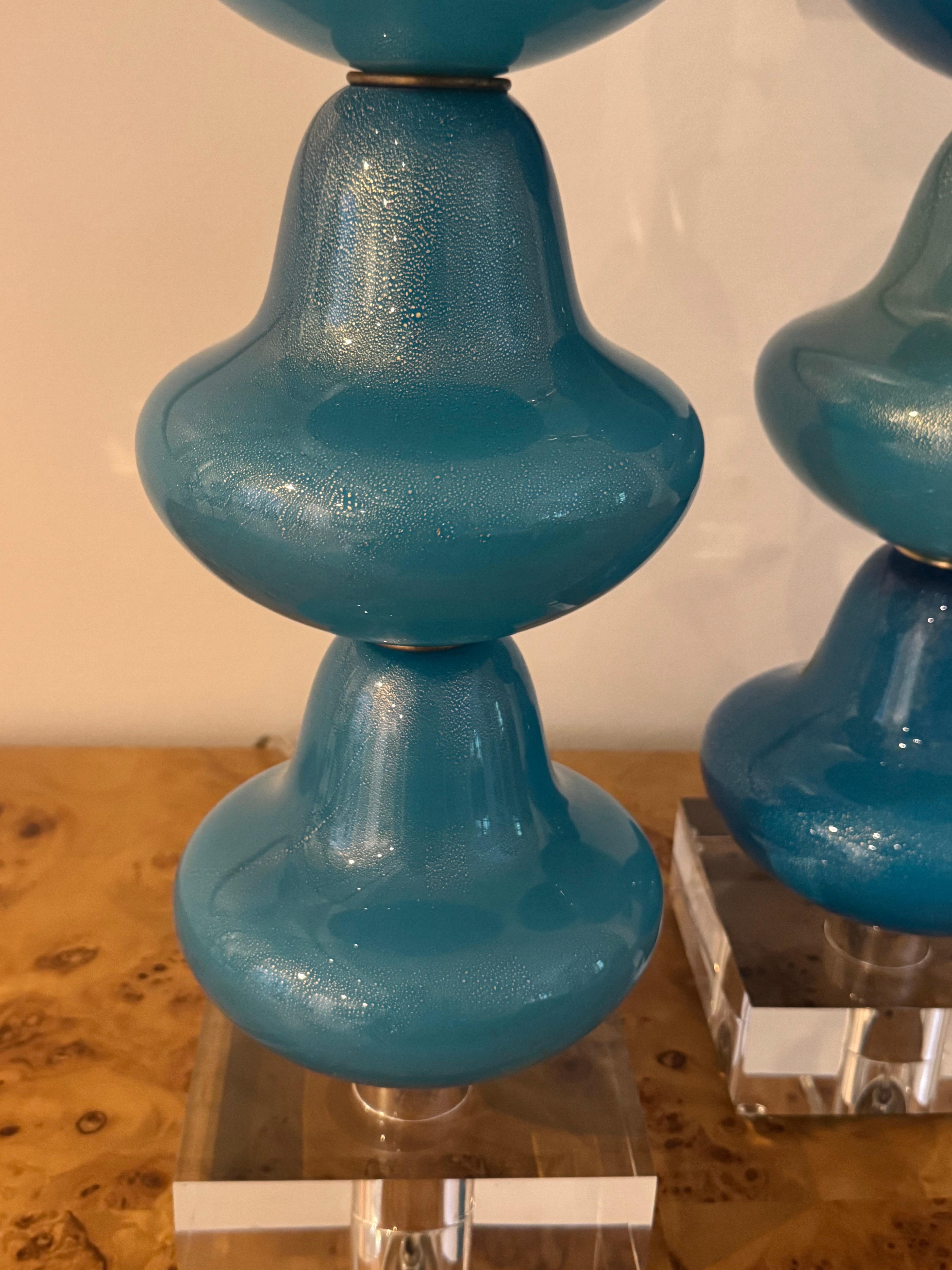 Lámparas vintage de Murano RICH TEAL y GOLD - un par Moderno de mediados de siglo en venta