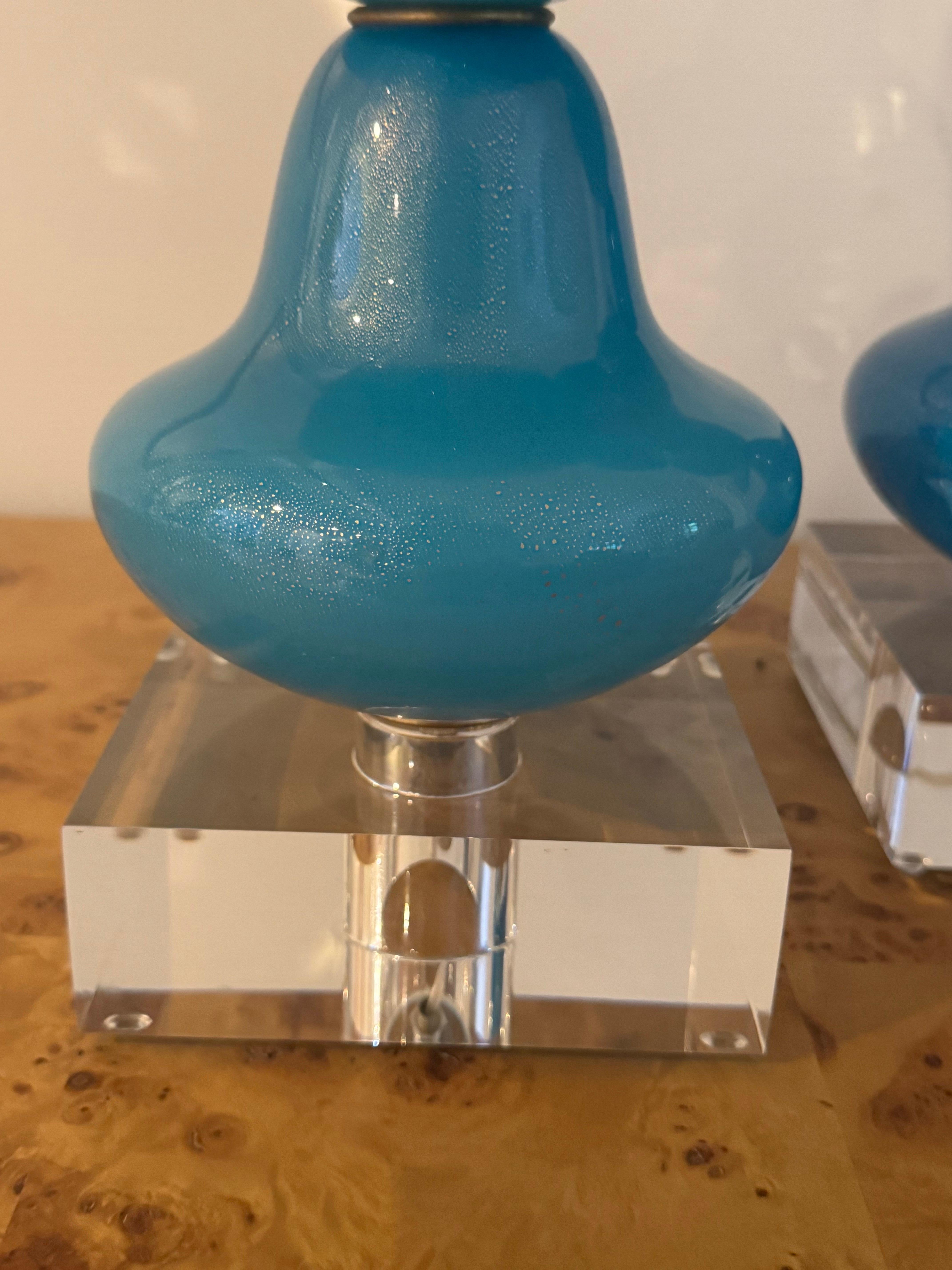Lámparas vintage de Murano RICH TEAL y GOLD - un par Vidrio soplado en venta