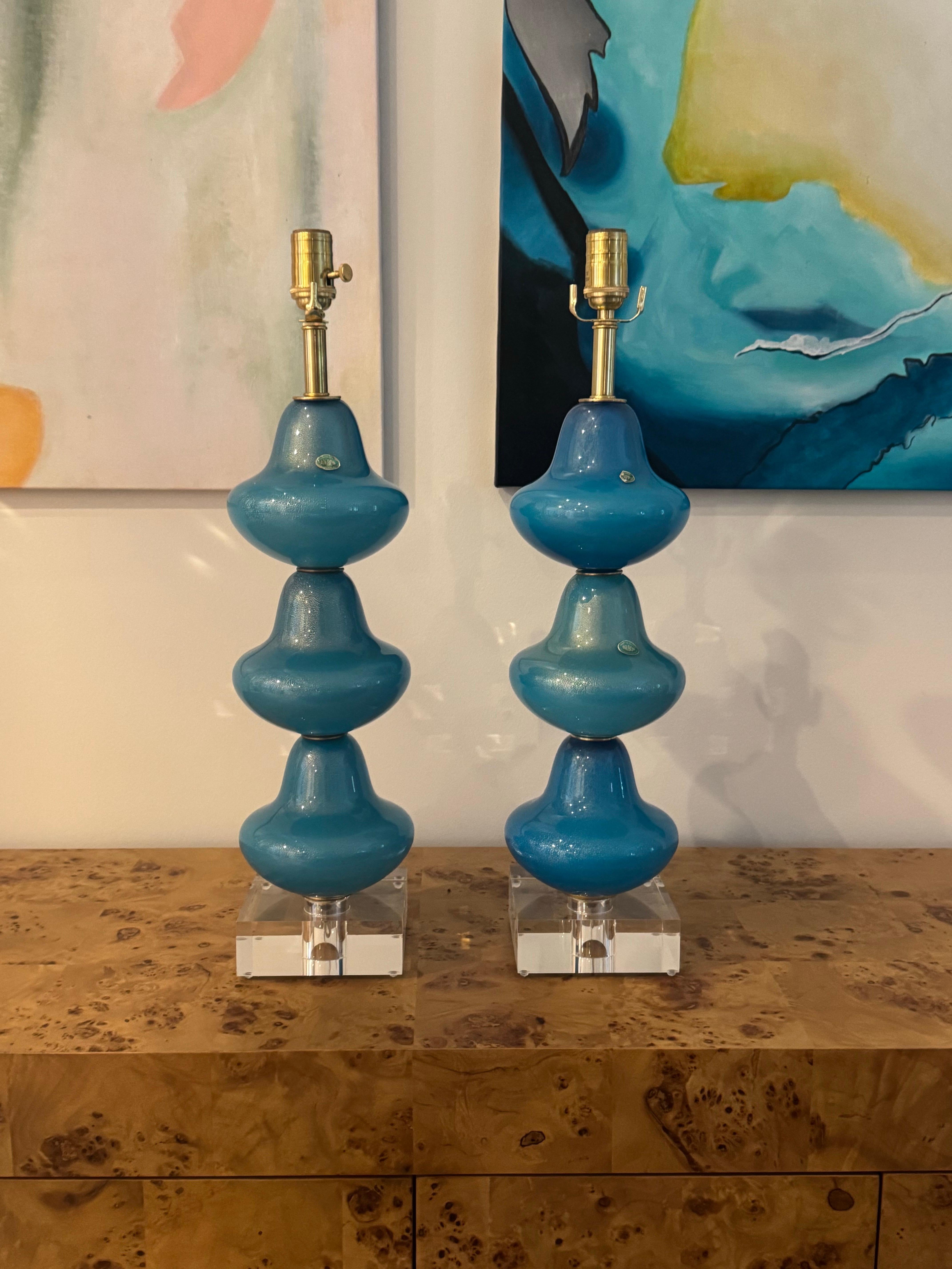 Lámparas vintage de Murano RICH TEAL y GOLD - un par en venta 1