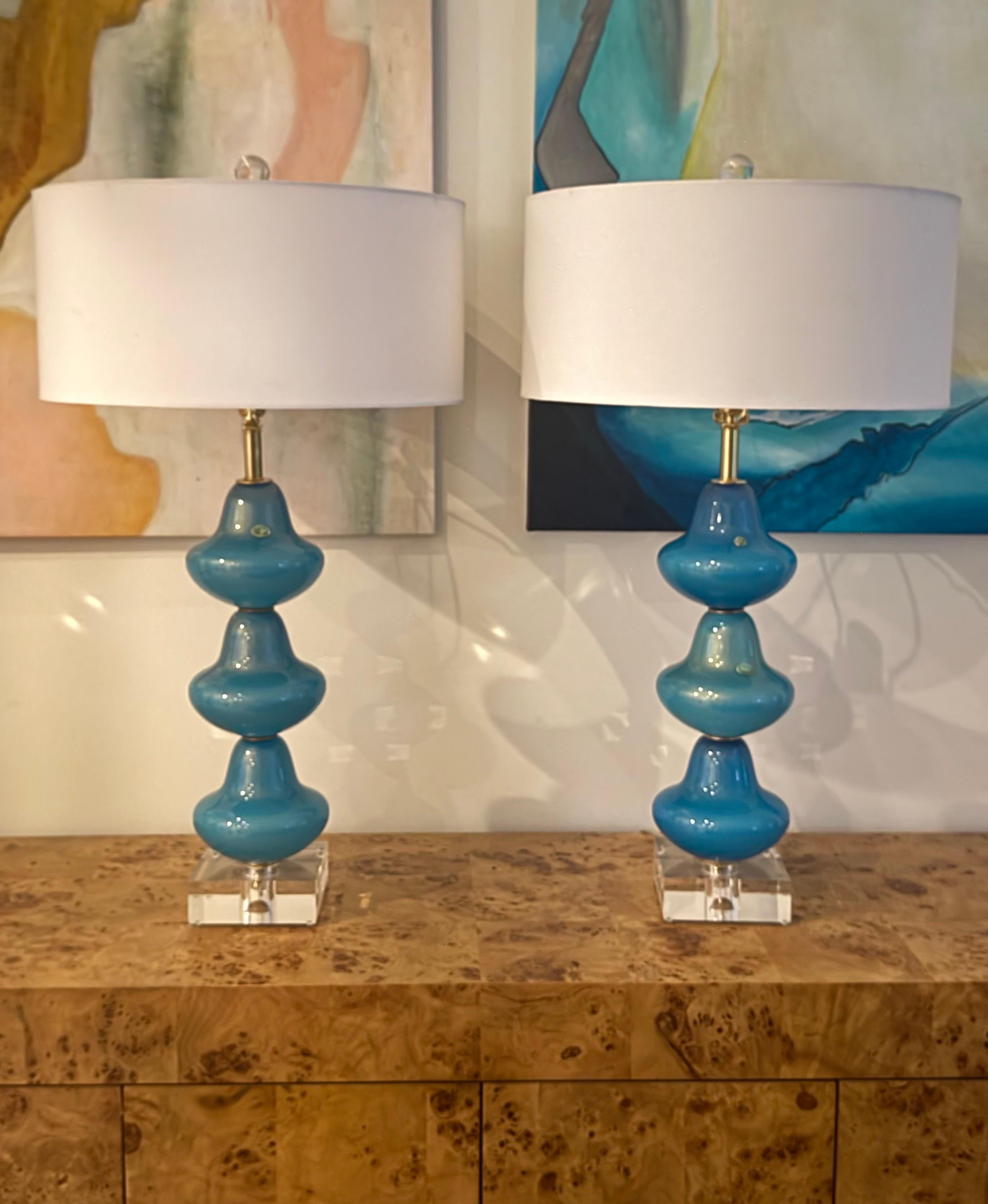 Lámparas vintage de Murano RICH TEAL y GOLD - un par en venta 2