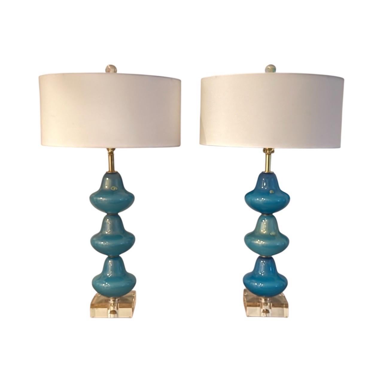 Paire de lampes Vintage Murano RICH TEAL et GOLD